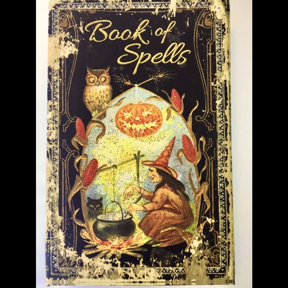 Halloween Book of Spells Box Old World Witch Cat